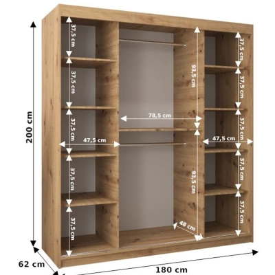 Skříň s posuvnými dveřmi v šířce 180 cm TIMEA 1 - bílá / dub artisan