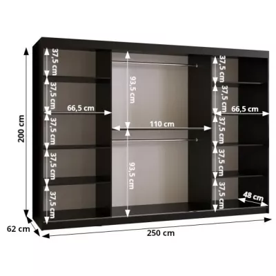 Skříň s posuvnými dveřmi MADELEIN 2 - šířka 250 cm, černá / ořech