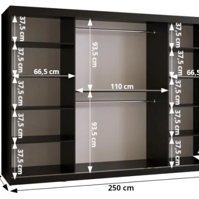 Skříň s posuvnými dveřmi MADELEIN 1 - šířka 250 cm, černá / ořech