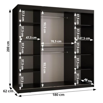 Šatní skříň se zrcadlem RADKIN 2 - šířka 180 cm, černá