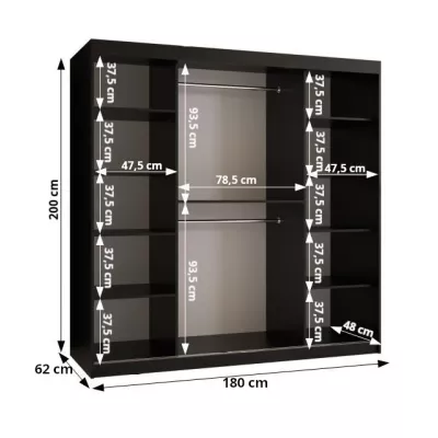 Šatní skříň se zrcadlem RADKIN 2 - šířka 180 cm, černá