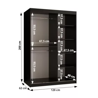 Šatní skříň se zrcadlem RADKIN 2 - šířka 120 cm, černá