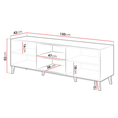 VÝPRODEJ - TV stolek 150 cm BERMEJO - bílý / lesklý bílý