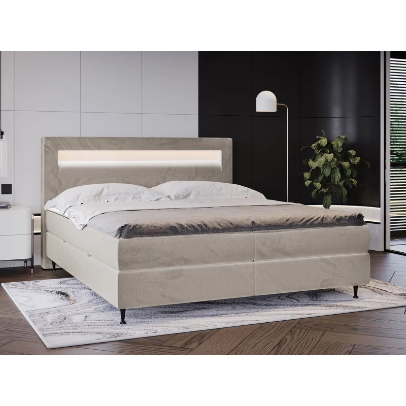 Hotelová postel s LED osvětlením 180x200 ORLANDO - latte + topper ZDARMA