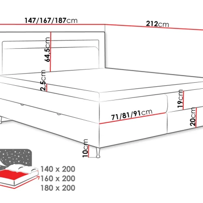 Hotelová postel s LED osvětlením 140x200 ORLANDO - šedá + topper ZDARMA