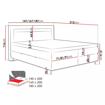 Hotelová postel s LED osvětlením 160x200 ORLANDO - šedá + topper ZDARMA