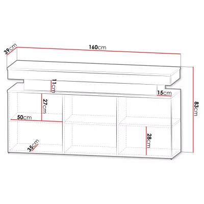 Komoda s LED osvětlením USOA - lesklá černá / matná černá