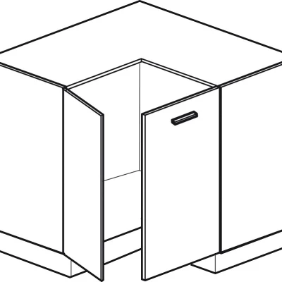 Dolní rohová skříňka ADAMA - šířka 90 cm, lesklá šedá / šedá, stříbrná úchytka, nožky 10 cm