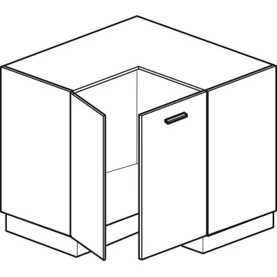 Dolní rohová skříňka ADAMA - šířka 90 cm, lesklá šedá / šedá, stříbrná úchytka, nožky 10 cm