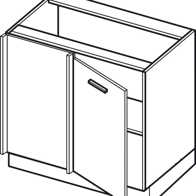 Prodloužená rohová skříňka ADAMA - šířka 105 cm, lesklá šedá / šedá, stříbrná úchytka, nožky 10 cm, levá