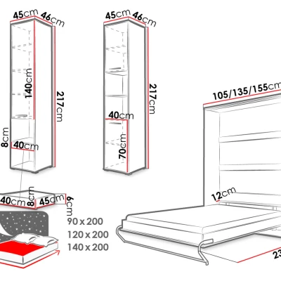 Sklápěcí postel se skříňkami 90x200 CELENA 3 - šedá