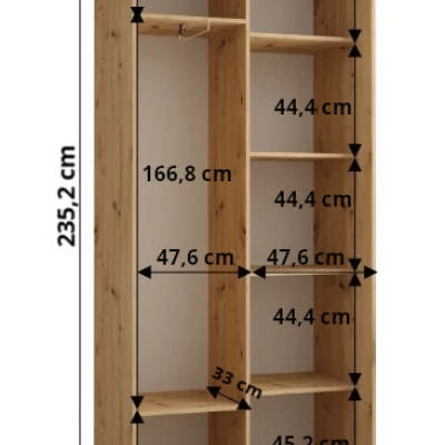 Šatní skříň ASIRI 1 - 100/45 cm, dub artisan / černá / stříbrná