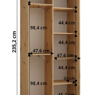 Šatní skříň ASIRI 1 - 100/45 cm, dub artisan / černá / stříbrná