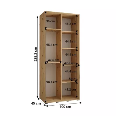 Šatní skříň ASIRI 1 - 100/45 cm, dub artisan / černá / stříbrná