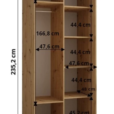 Šatní skříň ASIRI 1 - 100/60 cm, bílá / černá / stříbrná