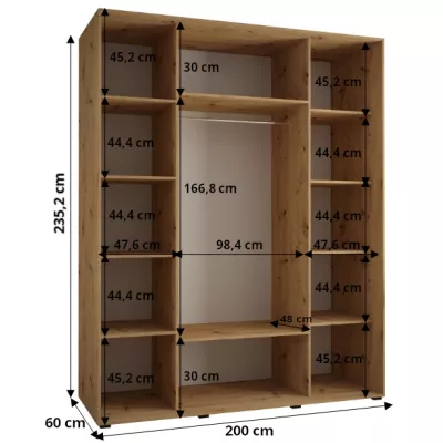 Šatní skříň ASIRI 13 - 200/60 cm, dub artisan / bílá / stříbrná