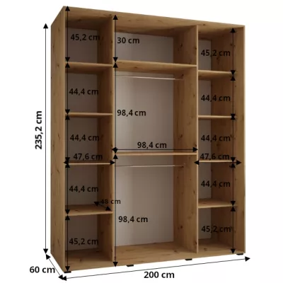 Šatní skříň ASIRI 13 - 200/60 cm, dub artisan / bílá / černá