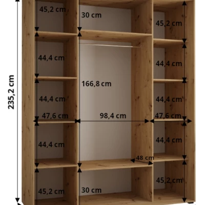 Šatní skříň ASIRI 13 - 200/60 cm, černá / bílá / stříbrná