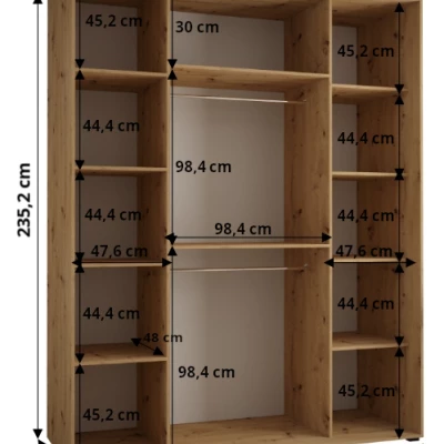 Šatní skříň ASIRI 13 - 200/60 cm, černá / bílá / stříbrná