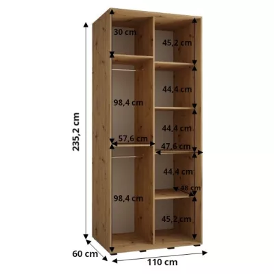 Šatní skříň ASIRI 1 - 110/60 cm, bílá / stříbrná