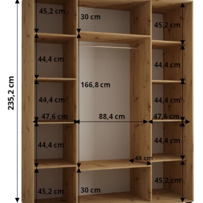 Šatní skříň ASIRI 13 - 190/60 cm, dub artisan / černá / stříbrná