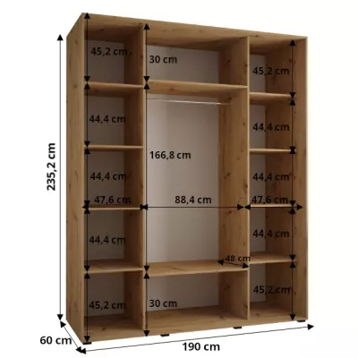 Šatní skříň ASIRI 13 - 190/60 cm, dub artisan / černá / stříbrná