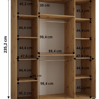 Šatní skříň ASIRI 13 - 190/60 cm, dub artisan / černá / stříbrná