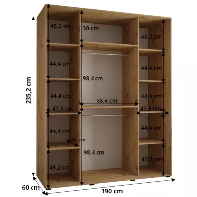 Šatní skříň ASIRI 13 - 190/60 cm, dub artisan / černá / stříbrná