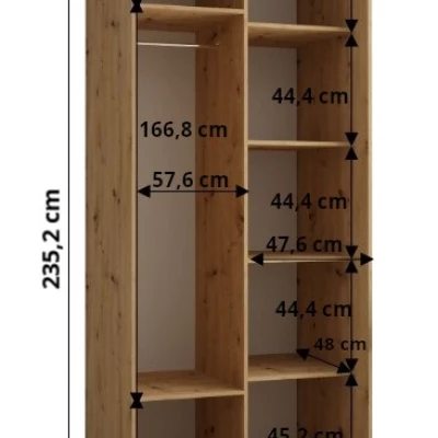 Šatní skříň ASIRI 1 - 110/60 cm, dub artisan / bílá / černá