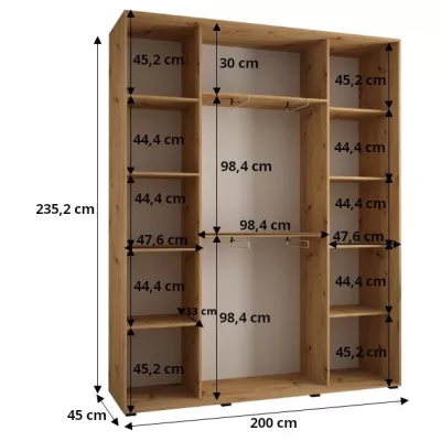 Šatní skříň ASIRI 7 - 200/45 cm, černá / zlatá