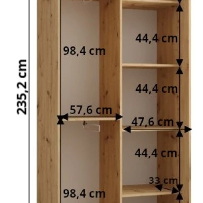 Šatní skříň ASIRI 1 - 110/45 cm, bílá / dub artisan / černá