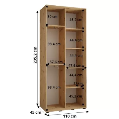 Šatní skříň ASIRI 1 - 110/45 cm, bílá / dub artisan / černá