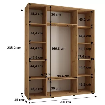 Šatní skříň ASIRI 7 - 200/45 cm, bílá / černá / černá