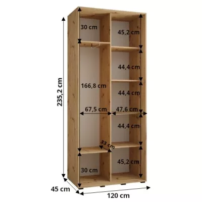 Šatní skříň ASIRI 1 - 120/45 cm, bílá / černá / černá