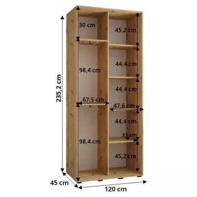 Šatní skříň ASIRI 1 - 120/45 cm, bílá / černá / černá