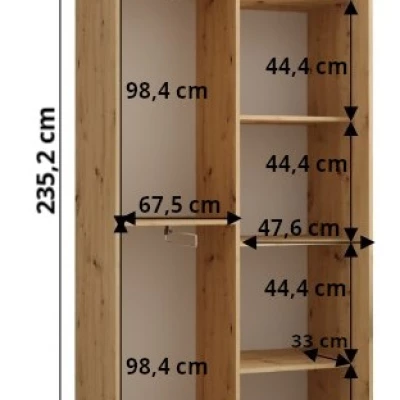 Šatní skříň ASIRI 1 - 120/45 cm, dub artisan / černá / stříbrná