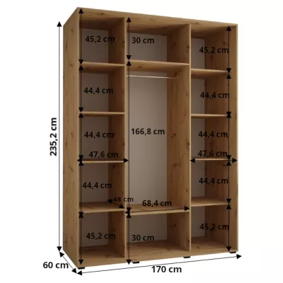 Šatní skříň ASIRI 13 - 170/60 cm, černá / stříbrná