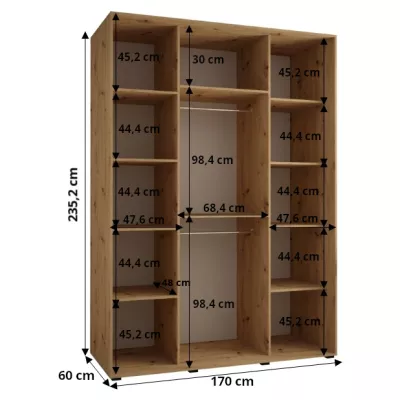 Šatní skříň ASIRI 13 - 170/60 cm, černá / stříbrná