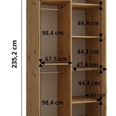 Šatní skříň ASIRI 1 - 120/60 cm, bílá / dub artisan / stříbrná