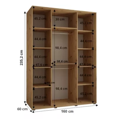 Šatní skříň ASIRI 13 - 160/60 cm, dub artisan / černá / stříbrná