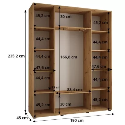 Šatní skříň ASIRI 7 - 190/45 cm, dub artisan / černá