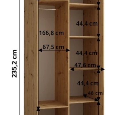 Šatní skříň ASIRI 1 - 120/60 cm, černá / dub artisan / stříbrná