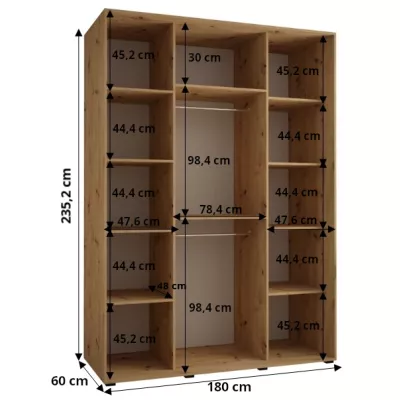 Šatní skříň ASIRI 7 - 180/60 cm, černá / bílá / černá