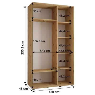 Šatní skříň ASIRI 1 - 130/45 cm, bílá / stříbrná