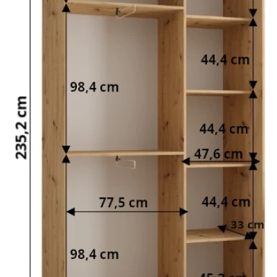 Šatní skříň ASIRI 1 - 130/45 cm, bílá / stříbrná