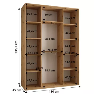 Šatní skříň ASIRI 7 - 180/45 cm, dub artisan / černá