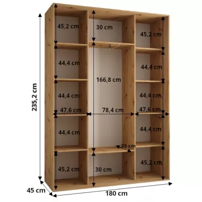 Šatní skříň ASIRI 7 - 180/45 cm, černá / zlatá