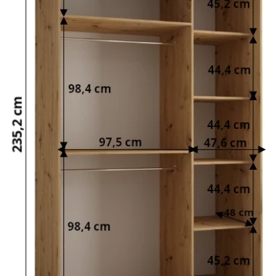 Šatní skříň ASIRI 13 - 150/60 cm, dub artisan / černá / stříbrná