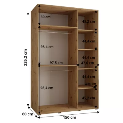 Šatní skříň ASIRI 13 - 150/60 cm, dub artisan / černá / stříbrná