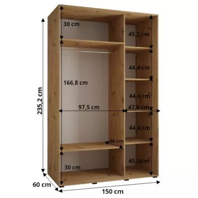 Šatní skříň ASIRI 13 - 150/60 cm, černá / stříbrná